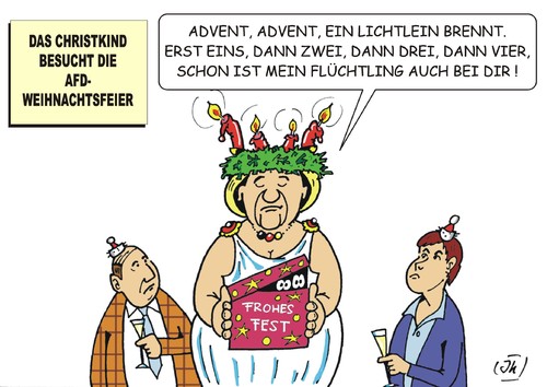 Cartoon: Advent Advent (medium) by JotKa tagged advent,weihnachten,weihnachtsfeier,traditionen,rechte,rechtsradikale,afd,alternative,für,deutschland,petry,gauland,merkel,cdu,flüchtlinge,flüchtlingskrise,obergrenze,begrenzung,eu,grenzkontrollen,hot,spots,asylanten,adventskranz,politik,innenpolitik,wähler,bürger,stimmung,willkommenskultur,advent,weihnachten,weihnachtsfeier,traditionen,rechte,rechtsradikale,afd,alternative,für,deutschland,petry,gauland,merkel,cdu,flüchtlinge,flüchtlingskrise,obergrenze,begrenzung,eu,grenzkontrollen,hot,spots,asylanten,adventskranz,politik,innenpolitik,wähler,bürger,stimmung,willkommenskultur