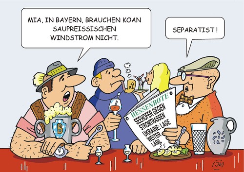 Cartoon: An der Küste (medium) by JotKa tagged bayern,preussen,saupreussen,hessen,wind,windstrom,windenergie,strom,stromtrassen,energie,energieversorgung,urlaube,gäste,handkäs,mit,musik,bembel,grog,masskrug,bier,bier,bayern,preussen,saupreussen,hessen,wind,windstrom,windenergie,strom,stromtrassen,energie,energieversorgung,urlaube,gäste,handkäs,mit,musik,bembel,grog,masskrug