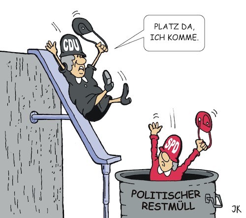 Cartoon: Auf Talfahrt (medium) by JotKa tagged parteien,wählerschwund,wahlen,landtagswahlen,volksparteien,spd,cdu,politiker,parteien,wählerschwund,wahlen,landtagswahlen,volksparteien,spd,cdu,politiker