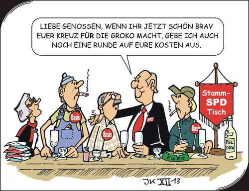 Cartoon: Basisarbeit (medium) by JotKa tagged aschenb,zugaretten,korn,bier,genossen,wahler,parteien,bundestag,berlin,seehofer,nahles,gabriel,merkel,linke,grüne,csu,cdu,spd,wahlkampfreisen,wahlkampfreden,wahlkampf,abstimmung,basisbefragung,basis,groko,koalition,große,mitgliederbefragung,bundestagswahl