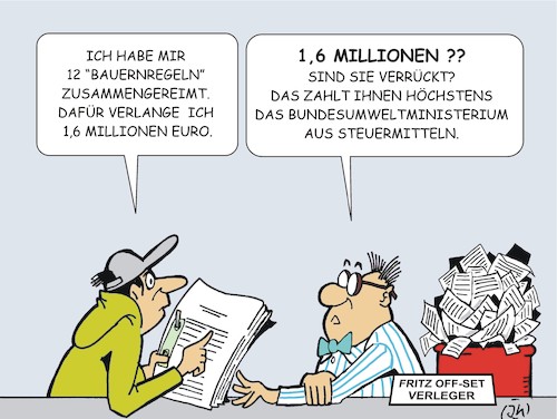 Cartoon: Bauernregeln (medium) by JotKa tagged bundesumweltministerium,landwirtschaft,ernährung,umwelt,bauern,landwirte,plakate,regeln,reime,natur,essen,nahrungsmittel,bundesumweltministerium,landwirtschaft,ernährung,umwelt,bauern,landwirte,plakate,regeln,reime,natur,essen,nahrungsmittel