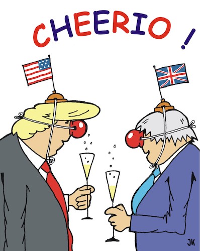 Cartoon: Cheerio! (medium) by JotKa tagged boris,johnson,donald,trump,brexit,usa,england,brüssel,eu,austritt,clowns,wirtschaft,party,feier,boris,johnson,donald,trump,brexit,usa,england,brüssel,eu,austritt,clowns,wirtschaft,party,feier