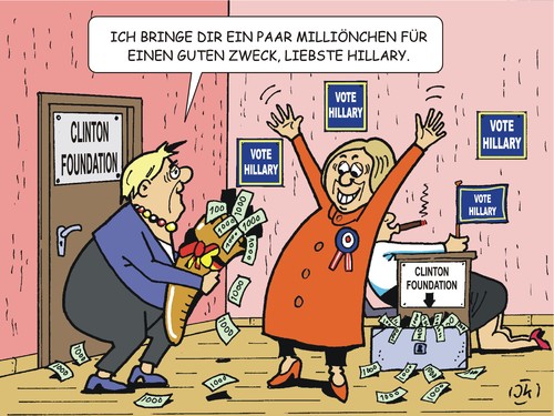 Cartoon: Clinton Stiftung (medium) by JotKa tagged trump,präsidentschaftswahlen,fbi,bundesregierung,merkel,deutschland,usa,wahlkampf,steuergelder,hillary,foundation,stiftung,clinton,clinton,stiftung,foundation,hillary,steuergelder,wahlkampf,usa,deutschland,merkel,bundesregierung,fbi,präsidentschaftswahlen,trump