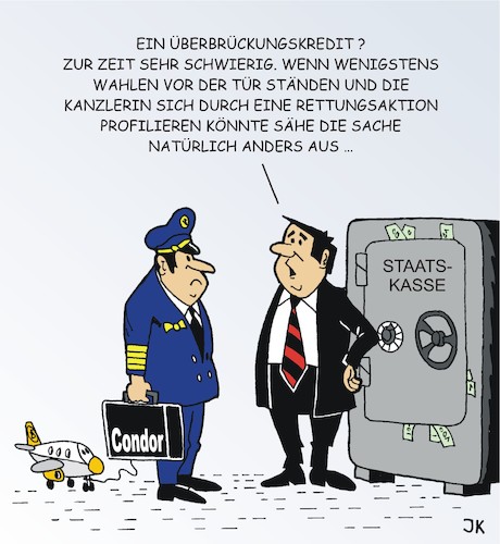 Cartoon: Condor (medium) by JotKa tagged condor,thomas,cook,insolvenz,pleiten,reisekonzerne,kredite,bundesregierung,wahlen,wahlkampf,urlaub,reisen,verkehr,luftverkehr,condor,thomas,cook,insolvenz,pleiten,reisekonzerne,kredite,bundesregierung,wahlen,wahlkampf,urlaub,reisen,verkehr,luftverkehr