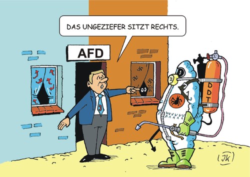 Cartoon: Der Kammerjäger kommt (medium) by JotKa tagged wahlen,wähler,demokratie,parteitag,politiker,politik,parteien,rechtsradikale,npd,konservativ,liberal,flügel,rechter,gauland,lucke,afd