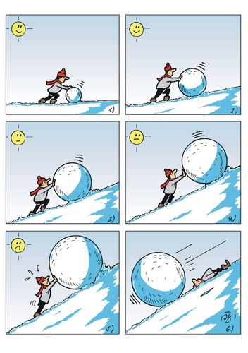 Cartoon: Der Schneeball (medium) by JotKa tagged schnee,schneeball,winter,wintersport,kugel,überraschung,übermut,schnee,schneeball,winter,wintersport,kugel,überraschung,übermut