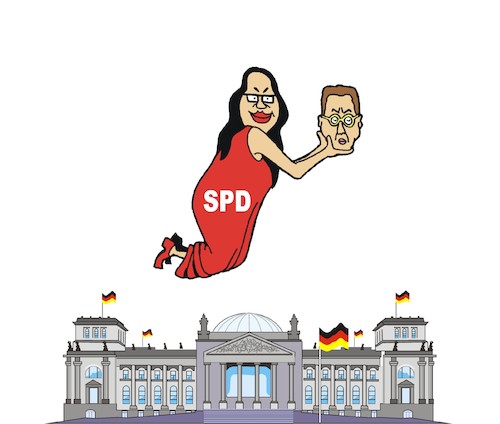 Cartoon: Die Rote Salome (medium) by JotKa tagged salome,nahles,maaßen,spd,cdu,csu,merkel,seehofer,salome,nahles,maaßen,spd,cdu,csu,merkel,seehofer