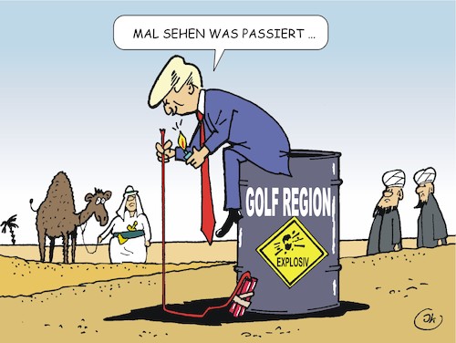 Cartoon: Ein Mann am Golf (medium) by JotKa tagged trump,golf,iran,saudi,arabien,katar,krieg,terror,waffen,waffenlieferungen,syrien,irak,trump,golf,iran,saudi,arabien,katar,krieg,terror,waffen,waffenlieferungen,syrien,irak