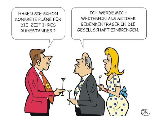 Cartoon: Ein Ruheständler (medium) by JotKa tagged ruheständler,rentner,pensionäre,bedenken,bedenkenträger,gutmenschen,blockade,verhindern,blockieren,gesellschaft,politik,fortschritt,technik,umwelt,verkehr,neue,energien,stromtrassen,ruheständler,rentner,pensionäre,bedenken,bedenkenträger,gutmenschen,blockade,verhindern,blockieren,gesellschaft,politik,fortschritt,technik,umwelt,verkehr,neue,energien,stromtrassen