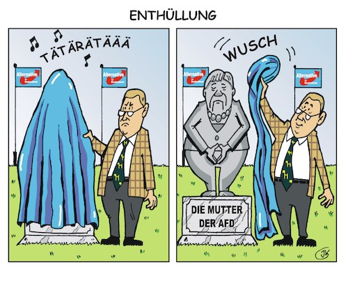 Cartoon: Enthüllungen (medium) by JotKa tagged enthüllungen,politik,politiker,parteien,kanzlerin,cdu,afd,merkel,gauland,denkmal,gründer,enthüllungen,politik,politiker,parteien,kanzlerin,cdu,afd,merkel,gauland,denkmal,gründer