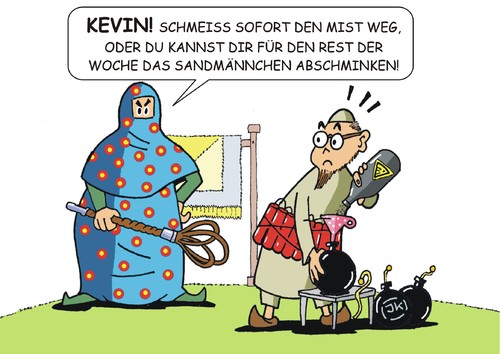 Cartoon: Erziehungsprobleme (medium) by JotKa tagged islamisten,salafisten,islamismus,salafismus,is,isis,terror,jugend,bildung,erziehung,abwerbung,beeinflussung,bomben,sprengstoff,teppich,teppichklopfer,bildungsferne,schichten,anfällig,deutsche,konvertieden,konvertiert,mütter,familie,fernsehen,sandmännchen,islamisten,salafisten,islamismus,salafismus,is,isis,terror,jugend,bildung,erziehung,abwerbung,beeinflussung,bomben,sprengstoff,teppich,teppichklopfer,bildungsferne,schichten,anfällig,deutsche,konvertit,konvertieren,konversion,mütter,familie,fernsehen,mutter,sandmännchen