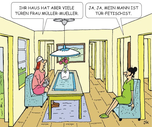 Cartoon: Fetischisten (medium) by JotKa tagged fetisch,fetischisten,türen,häuser,wohnen,leben,haus,nachbarn,gesellschaft,liestyle,hobbys,trends,fetisch,fetischisten,türen,häuser,wohnen,leben,haus,nachbarn,gesellschaft,liestyle,hobbys,trends