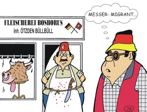 Cartoon: Fleischerei (medium) by JotKa tagged fleischerei,migration,messer,messermegration,politik,einwanderung,rechtsextremismus,immigration,kriminalität,fleischerei,migration,messer,messermegration,politik,einwanderung,rechtsextremismus,immigration,kriminalität