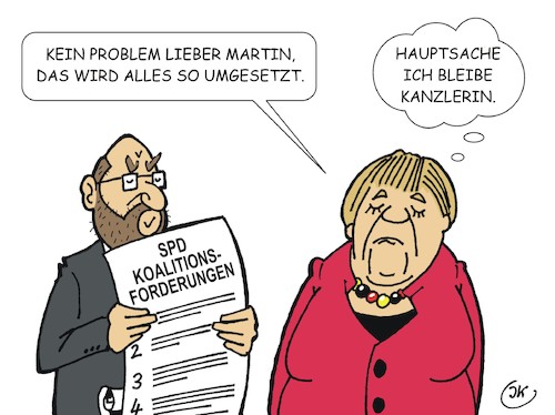 Cartoon: Forderungen (medium) by JotKa tagged schulz,martin,merkel,koalitionsgesräche,koalition,forderungen,regierung,regierungsbildung,wahl,2017,bundestag,sondierung,groko,spd,spdbasis,sondierungen,sondierungsgespräche,cdu,union,schulz,martin,merkel,koalitionsgesräche,koalition,forderungen,regierung,regierungsbildung,wahl,2017,bundestag,sondierung,groko,spd,spdbasis,sondierungen,sondierungsgespräche,cdu,union