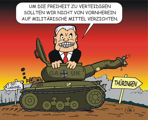 Cartoon: Freiheit (medium) by JotKa tagged vogeln,vogel,panzer,eklat,fettnäpfen,reden,verteidigung,militär,freiheit,ostukraine,ukraine,kiew,grüne,koalitionen,koalition,ministerpräsident,ramelow,landtagswahlen,diktatur,25jahre,mauerfall,mauerbau,mauer,stasi,kommunismus,thüringen,linke,spd,sed,gauck