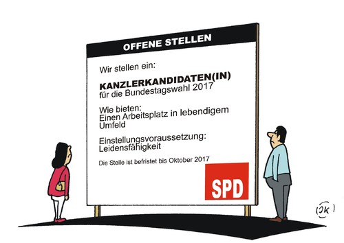 Cartoon: Freiwillige gesucht (medium) by JotKa tagged spd,kanzlerkanditen,wahlkampf,bundestagswahl,2017,freiwillige,jobangebote,arbeitsmarkt,job,und,arbeitsplatz,beruf,karriere,umfragewerte,spd,kanzlerkanditen,wahlkampf,bundestagswahl,2017,freiwillige,jobangebote,arbeitsmarkt,job,und,arbeitsplatz,beruf,karriere,umfragewerte