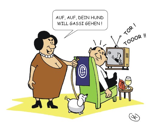 Cartoon: Gassi gehen (medium) by JotKa tagged otto,mann,frau,er,sie,beziehungen,ehe,hund,gassie,gehen,fernsehen,fussball,frust,ärger,mann,frau,er,sie,beziehungen,ehe,hund,gassie,gehen,fernsehen,fussball,frust,ärger