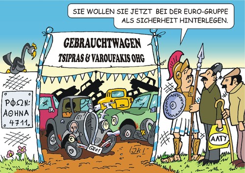 Cartoon: Gebrauchtwagen (medium) by JotKa tagged gebrauchtwagen,griechenland,europa,euro,eurogruppe,bundestag,abgeordnete,scheuble,tsipras,varoufakis,drachme,athen,berlin,sicherheiten,sicherheit,gebrauchtwagen,griechenland,europa,euro,eurogruppe,bundestag,abgeordnete,scheuble,tsipras,varoufakis,drachme,athen,berlin,sicherheiten,sicherheit