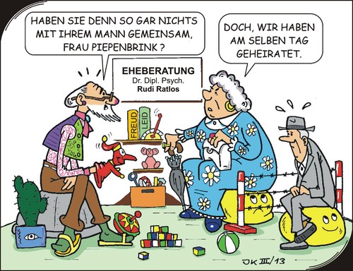 Cartoon: Gemeinsamkeiten (medium) by JotKa tagged mann,frau,männer,frauen,ehe,eheproblem,eheberatung,therapeuten,psychologen,ehekrise,dominant,ehestreit,familie,liebe,therapie,hochzeit,heirat,silberhochzeit,goldene,trennung