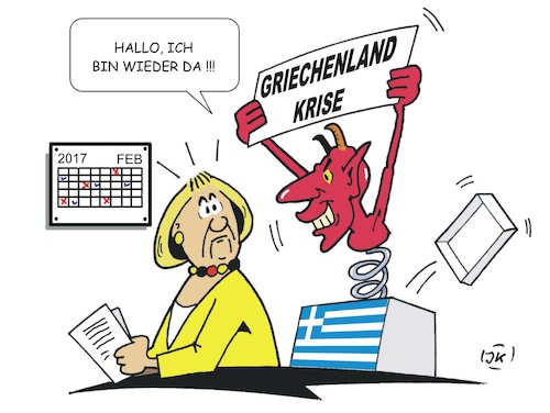 Cartoon: Grexit 2017 ?? (medium) by JotKa tagged griechenland,grexit,euro,eurokrise,eu,iwf,merkel,scheuble,drachme,schuldenschnitt,griechenland,grexit,euro,eurokrise,eu,iwf,merkel,scheuble,drachme,schuldenschnitt