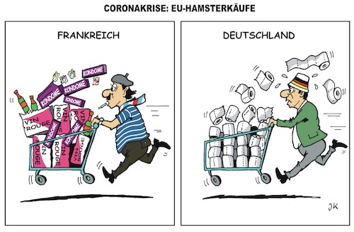 Cartoon: hamsterkäufe (medium) by JotKa tagged hamsterkäufe,clopapier,toilettenpapier,panik,einzelhandel,rotwein,kondome,deutschland,frankreich,corona,coronakrise,covit19,europa,eu,krankheiten,egoismus,mensch,gesellschaft,solidarität,hamsterkäufe,clopapier,toilettenpapier,panik,einzelhandel,rotwein,kondome,deutschland,frankreich,corona,coronakrise,covit19,europa,eu,krankheiten,egoismus,mensch,gesellschaft,solidarität