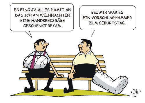 Cartoon: Heimwerker 1 (medium) by JotKa tagged otto,heimwerker,hobby,baumarkt,krankenhaus,geschenke,weihnachten,geburtstag,säge,hammer,gips,heimwerker,hobby,baumarkt,krankenhaus,geschenke,weihnachten,geburtstag,säge,hammer,gips