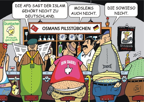 Cartoon: Islam (medium) by JotKa tagged islam,deutschland,islamkritisch,islamfeindlich,moslems,minarette,moscheen,iman,kneipe,afd,bürger,angst,parteitag,grundsatzprogramm,parteitagsbeschlüsse,islamdebatte,islam,deutschland,islamkritisch,islamfeindlich,moslems,minarette,moscheen,iman,kneipe,afd,bürger,angst,parteitag,grundsatzprogramm,parteitagsbeschlüsse,islamdebatte