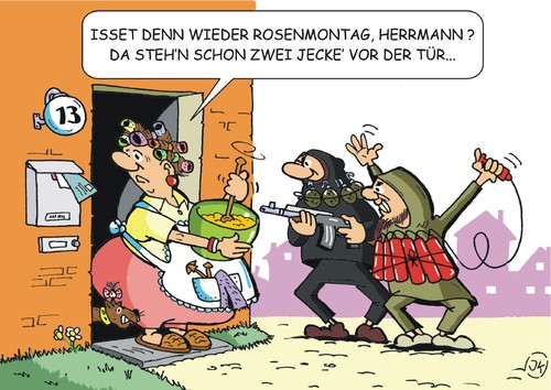 Cartoon: Islamistische Bedrohung (medium) by JotKa tagged wutbürger,bürger,volk,politiker,nopegida,pegida,bedrohung,terror,kostüme,narrren,jecken,rosenmontag,köln,karnevalisten,salafisten,dschihadisten,islamisten