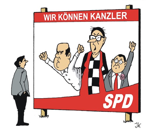 Cartoon: Kandidaturen 1 (medium) by JotKa tagged bundestagswahl,bundeskanzler,kanzlerkandidaten,spd,politik,wahlen,bundestagswahl,bundeskanzler,kanzlerkandidaten,spd,politik,wahlen