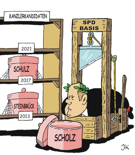 Cartoon: Kanzlerkandidaten (medium) by JotKa tagged spd,bundeskanzler,kanzlerkandidate,olaf,scholz,politik,wahlen,bundestagswahl,schulz,steinbrück,basis,parteien,demokratie,spd,bundeskanzler,kanzlerkandidate,olaf,scholz,politik,wahlen,bundestagswahl,schulz,steinbrück,basis,parteien,demokratie