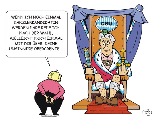 Cartoon: Kanzlerkanditatur2  2017? (medium) by JotKa tagged bundeskanzlerin,kanzlerschaft,kanzlerkandidat,kanzlerkandidaten,wahlen,bundestagswahlen,merkel,2017,seehofer,cdu,csu,flüchtlingskrise,obergrenze,bundeskanzlerin,kanzlerschaft,kanzlerkandidat,kanzlerkandidaten,wahlen,bundestagswahlen,merkel,2017,seehofer,cdu,csu,flüchtlingskrise,obergrenze