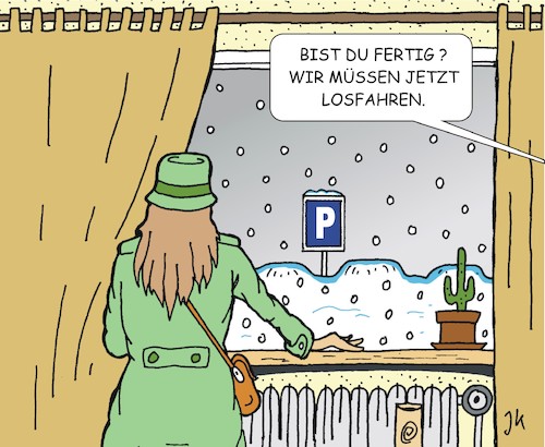 Cartoon: Losfahren (medium) by JotKa tagged winter,natur,jahreszeiten,schnee,schneefall,parkplatz,auto,autofahren,mann,frau,winter,natur,jahreszeiten,schnee,schneefall,parkplatz,auto,autofahren,mann,frau