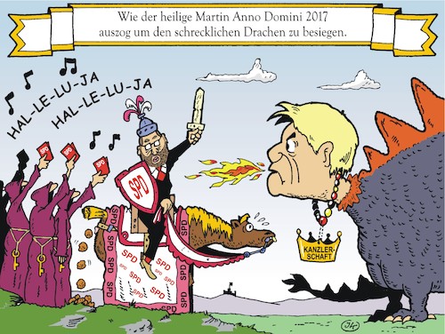 Cartoon: Martin und der Drachen (medium) by JotKa tagged martin,schulz,merkel,bundestagswahl,parteivorsitz,kanzlerkandidaten,spd,pateitag,drachen,heilige,märchen,kanzleramt,cdu,martin,schulz,merkel,bundestagswahl,parteivorsitz,kanzlerkandidaten,spd,pateitag,drachen,heilige,märchen,kanzleramt,cdu