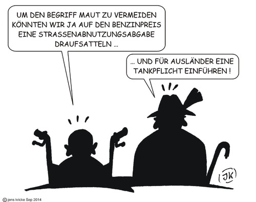 Cartoon: Mautprobleme (medium) by JotKa tagged fi,abgaben,strassenbau,steuergelder,steuern,steuereinnahmen,mineralölsteuer,mineralöl,benzin,lkw,pkw,groko,koalitionsstreit,koalition,landstrassen,autobahnen,autobahn,merkel,schäuble,seehofer,eu,bayern,kfzsteuer,steuer,ausländermaut,ausländer,pkwmaut,maut