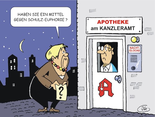 Cartoon: Mittel gesucht (medium) by JotKa tagged wahlen,umfragen,umfragewerte,parteien,wahlkampf,bundestagswahl,bundestag,kanzlerkandidaten,spd,cdu,merkel,schulz,apotheke,rezepte,wahlen,umfragen,umfragewerte,parteien,wahlkampf,bundestagswahl,bundestag,kanzlerkandidaten,spd,cdu,merkel,schulz,apotheke,rezepte