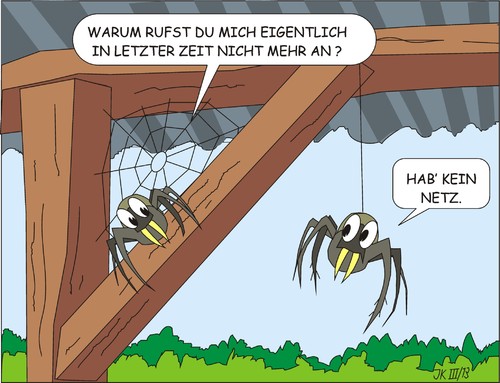 Cartoon: Netzprobleme (medium) by JotKa tagged netzprobleme,netz,kommunikation,telekommunikation,wlan,internet,iphone,smartphone,spinne,wirtschaft