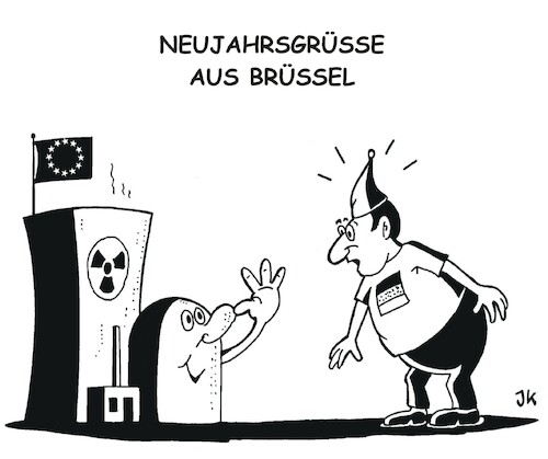 Cartoon: Neujahrsgrüsse aus Brüssel (medium) by JotKa tagged klimaschutz,grüne,energie,erderwärmung,umwelt,klimaneutralität,kernenergie,gaskraftwerke,eu,europäische,union,berlin,klimaaktivisten,politiker,kommission,klimaschutz,grüne,energie,erderwärmung,umwelt,klimaneutralität,kernenergie,gaskraftwerke,eu,europäische,union,berlin,klimaaktivisten,politiker,kommission