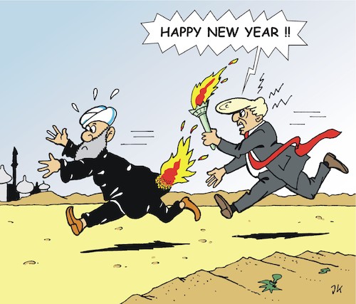 Cartoon: Neujahrsgrüße aus Washington (medium) by JotKa tagged neujahrsgrüße,trump,mullahs,teheran,washington,usa,iran,irak,us,botschaft,krise,atomabkommen,sanktionen,stellverteterkriege,militär,neujahrsgrüße,trump,mullahs,teheran,washington,usa,iran,irak,us,botschaft,krise,atomabkommen,sanktionen,stellverteterkriege,militär