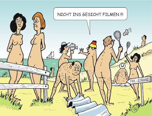 Cartoon: Neulich am FKK Strand (medium) by JotKa tagged fkk,zdf,pegida,demo,filmen,journalismus,pressefreiheit,strand,freizeit,mann,mit,hut,lka,fkk,zdf,pegida,demo,filmen,journalismus,pressefreiheit,strand,freizeit,mann,mit,hut,lka