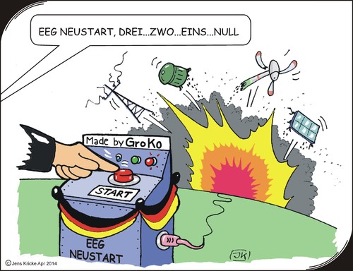 Cartoon: Neustart (medium) by JotKa tagged koalition,energiegesetz,neustart,verbraucherschutz,gabriel,groko,kostensteigerung,kosten,verbraucher,investoren,subventionen,strompreis,stromkosten,stromleitungen,stromtrassen,windkraft,biogas,voltanik,energiewende,energien,erneuerbare,eeg