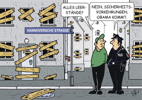 Cartoon: Obama kommt (medium) by JotKa tagged obama,hannover,messe,eröffnung,ttip,merkel,usa,präsident,sicherheitsvorkehrungen,besuch,polizei,obama,hannover,messe,eröffnung,ttip,merkel,usa,präsident,sicherheitsvorkehrungen,besuch,polizei