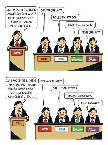 Cartoon: Politische Debatten (medium) by JotKa tagged politik,debatten,fraktionen,umgangsformen,parteien,bundestag,berlin,diskussionen,spd,cdu,csu,linke,grüne,gesetze,entwürfe,ausschüsse,wahlen,politikverdrossenheit,profilierungen,politik,debatten,fraktionen,umgangsformen,parteien,bundestag,berlin,diskussionen,spd,cdu,csu,linke,grüne,gesetze,entwürfe,ausschüsse,wahlen,politikverdrossenheit,profilierungen