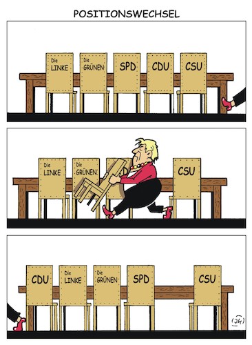 Cartoon: Positionswechsel (medium) by JotKa tagged cdu,parteien,politik,demokratie,konservative,linke,politische,mitte,austritte,parteiaustritte,afd,merkel,csu,spd,grüne,wahlen,2017,bundestagswahlen,tische,konferenztische,bundestag,bundestagsparteien,stühle,cdu,parteien,politik,demokratie,konservative,linke,politische,mitte,austritte,parteiaustritte,afd,merkel,csu,spd,grüne,wahlen,2017,bundestagswahlen,tische,konferenztische,bundestag,bundestagsparteien,stühle