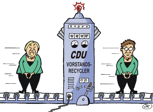 Cartoon: Recycling (medium) by JotKa tagged recycling,cdu,parteitag,vorstandswahlen,parteivorsitz,merkel,kramp,karrenbauer,recycling,cdu,parteitag,vorstandswahlen,parteivorsitz,merkel,kramp,karrenbauer