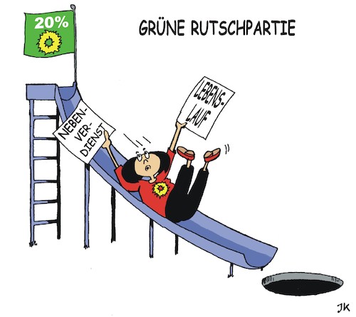 Cartoon: Rutschpartie (medium) by JotKa tagged die,grünen,wahlen,landtagswahlen,bundestagswahlen,kanzlerkandidatur,annalena,baerbock,nebeneinkünfte,lebenslauf,fälschungen,misstrauen,vertrauen,vertrauensverlust,parteien,politiker,falschinformationen,fakes,die,grünen,wahlen,landtagswahlen,bundestagswahlen,kanzlerkandidatur,annalena,baerbock,nebeneinkünfte,lebenslauf,fälschungen,misstrauen,vertrauen,vertrauensverlust,parteien,politiker,falschinformationen,fakes