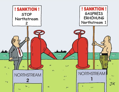 Cartoon: Sanktionierer (medium) by JotKa tagged putin,scholz,northstream,sanktionen,russland,ukraine,nato,eu,putin,scholz,northstream,sanktionen,russland,ukraine,nato,eu