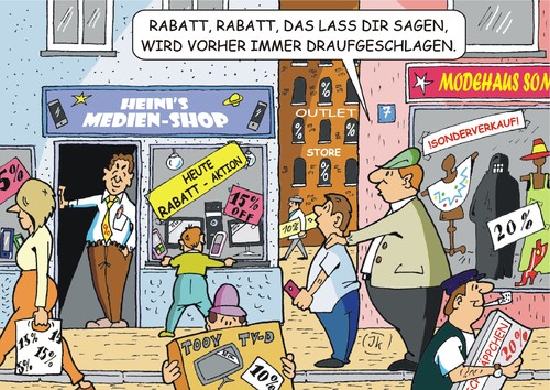 Cartoon: Schnäppchenzeit (medium) by JotKa tagged schnäppchen,rabatte,prozente,handel,verkauf,sonderangebote,billig,wirtschaft,geld,gewinn,verlust,umsatz,verbraucher,kunden,schnäppchen,rabatte,prozente,handel,verkauf,sonderangebote,billig,wirtschaft,geld,gewinn,verlust,umsatz,verbraucher,kunden