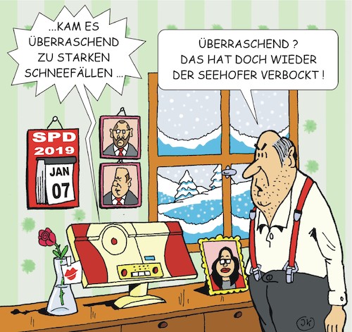 Cartoon: Schnee im Januar (medium) by JotKa tagged winter,schnee,schneefall,januar,sündenbock,schuldig,spd,seehofer,wetter,winter,schnee,schneefall,januar,sündenbock,schuldig,spd,seehofer,wetter