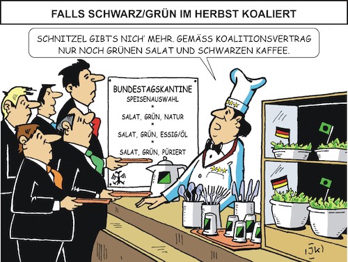 Cartoon: Schwarz-Grün (medium) by JotKa tagged bundestagswahl,2017,wahlen,parteien,politiker,demokratie,koalitionen,koalitionsvertrag,cdu,csu,grüne,wähler,kantine,koch,schwarzgrün,bundestagswahl,2017,wahlen,parteien,politiker,demokratie,koalitionen,koalitionsvertrag,cdu,csu,grüne,wähler,kantine,koch,schwarzgrün