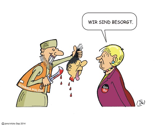 Cartoon: Sharia Polizei (medium) by JotKa tagged nahost,parteien,bundesregierung,terror,einbürgerung,migranten,bundesrepublik,orient,polizei,terrorismus,elkaida,isis,salafisten,islamismus,islam,scharia